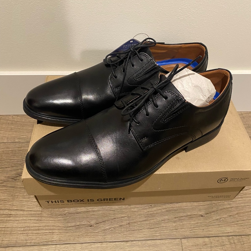 Clarks Whiddon Cap Toe Leather Mens Size 12 Black Dress Shoes Comfort 26152912